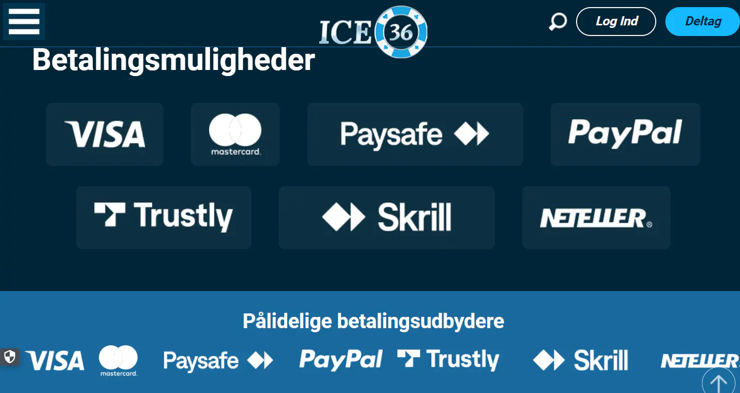 Betalingsmetoder hos ICE36 Danmark